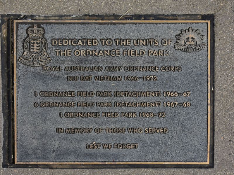 The plaque commemorating the Ordnance Field Park Vietnam