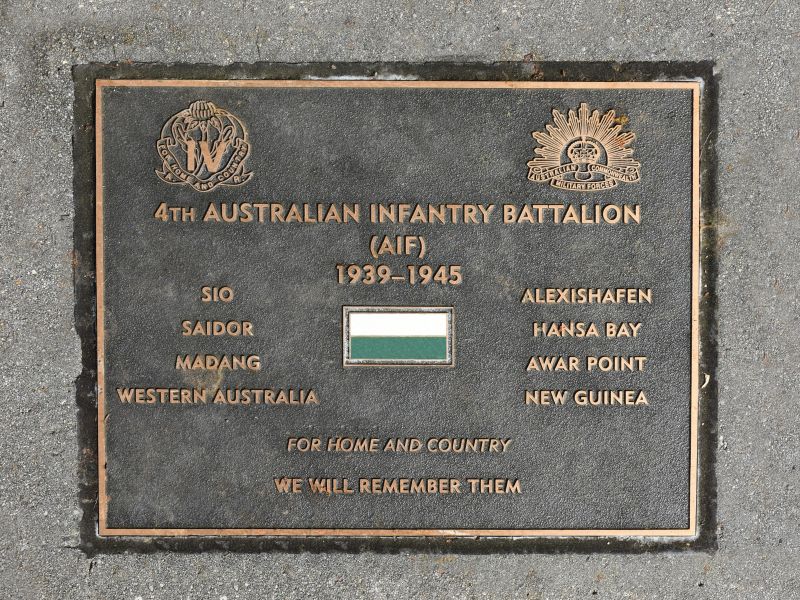 The plaque commemorating the 4th Australian Infantry Battalion of the Second World War