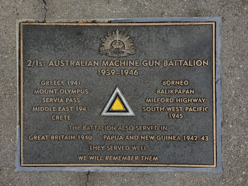 The plaque commemorating the 2/1st Australian Machine Gun Battalion of the Second World War