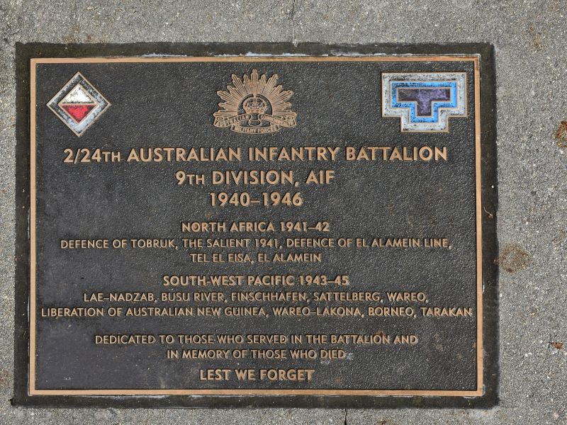 The plaque commemorating the 2/24th Australian Infantry Battalion of the Second World War