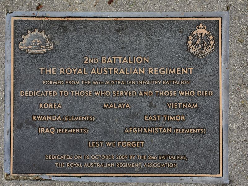 The plaque commemorating the 2nd Battalion of The Royal Australian Regiment