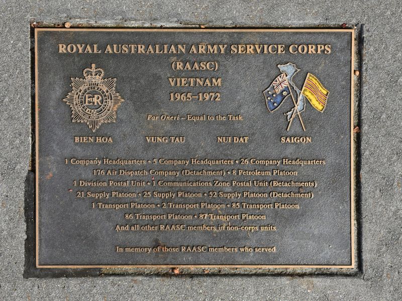 The plaque commemorating the Royal Australian Army Service Corps Vietnam