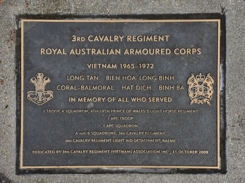 The plaque commemorating the 3rd Cavalry Regiment Vietnam