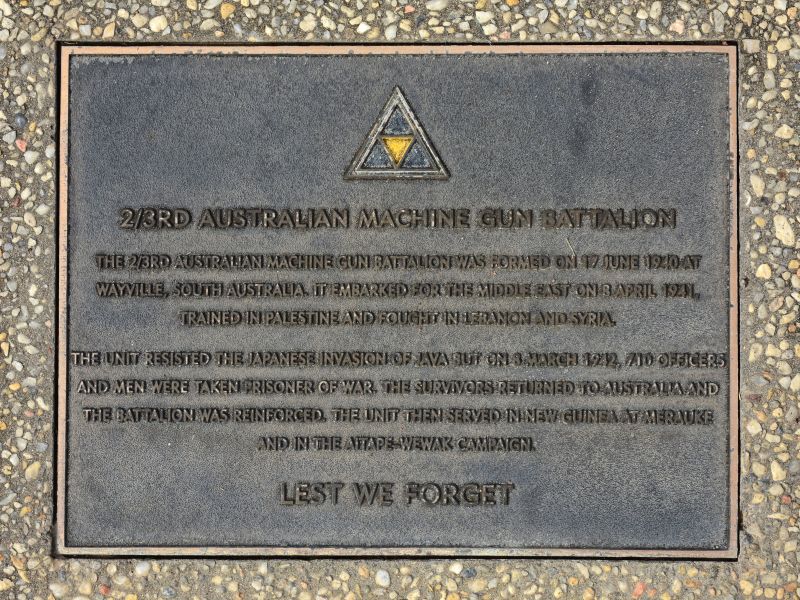 The plaque commemorating the 2/3rd Australian Machine Gun Battalion of the Second World War