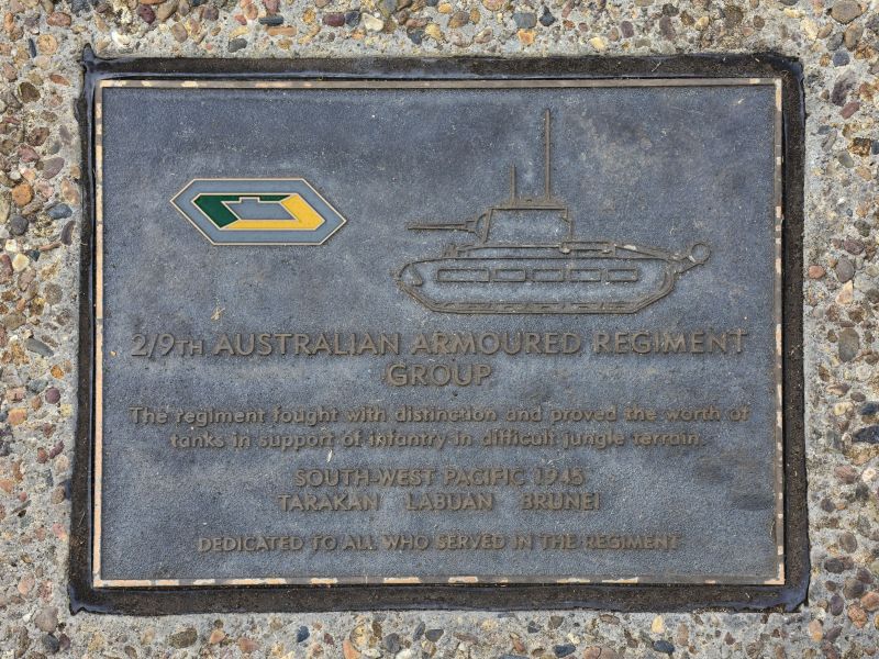 The plaque commemorating the 2/9th Australian Armoured Regiment Group of the Second World War