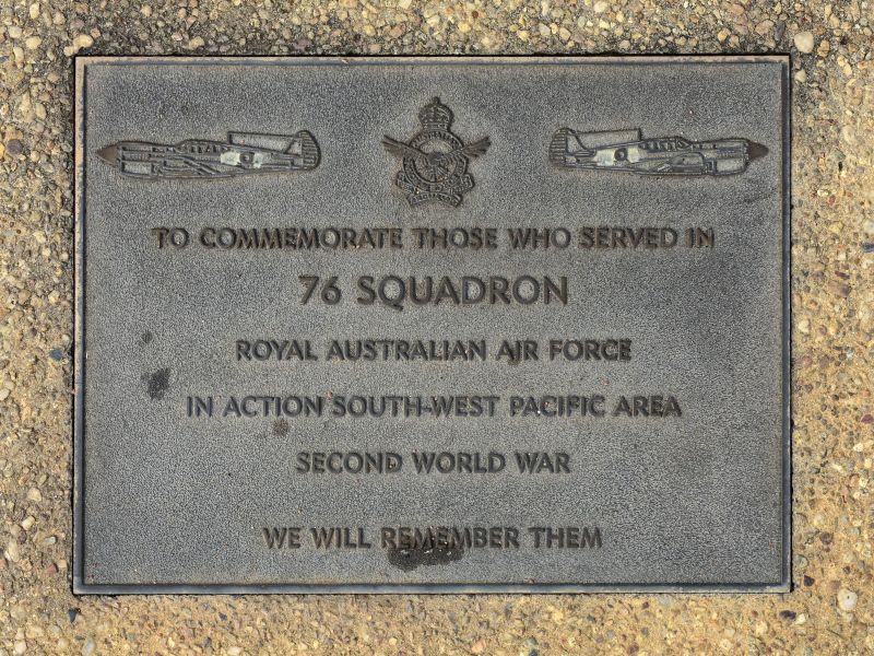 The plaque commemorating 76 Squadron RAAF of the Second World War