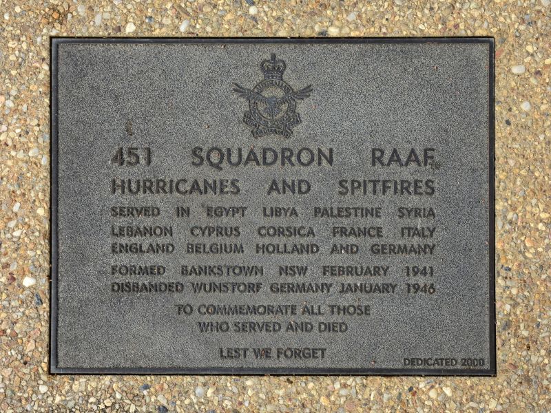 The plaque commemorating 451 Squadron RAAF of the Second World War