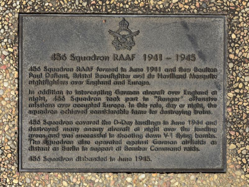 The plaque commemorating 456 Squadron RAAF of the Second World War