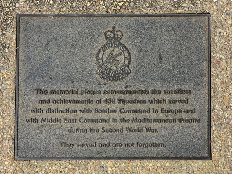 The plaque commemorating 458 Squadron RAAF of the Second World War