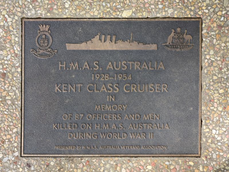 The plaque commemorating the Kent class cruiser HMAS Australia of the Second World War