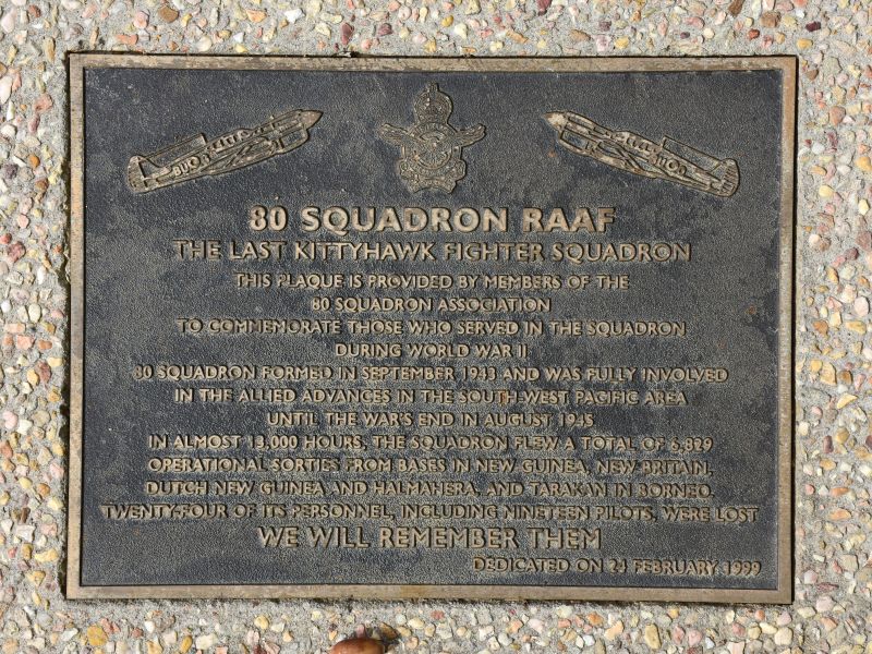 The plaque commemorating 80 Squadron RAAF of the Second World War