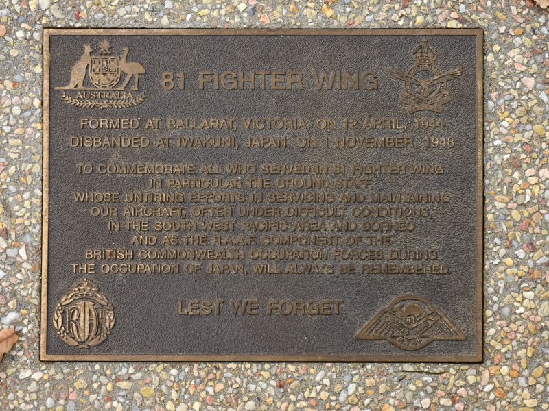 The plaque commemorating 81 Fighter Wing RAAF of the Second World War