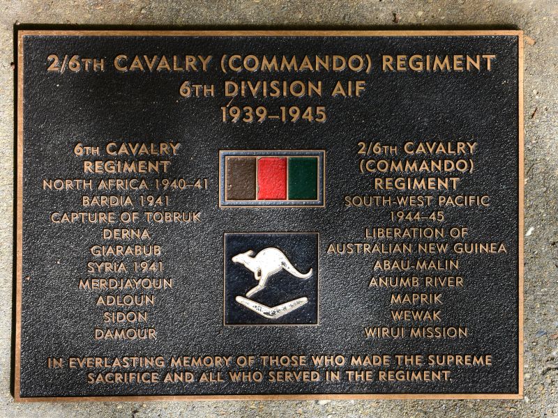 The plaque commemorating the 2/6th Cavalry Commando Regiment of the Second World War