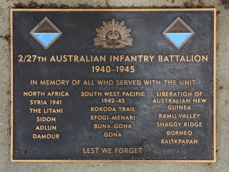 The plaque commemorating the 2/27th Australian Infantry Battalion of the Second World War