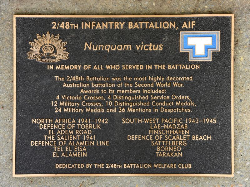 The plaque commemorating the 2/48th Australian Infantry Battalion of the Second World War