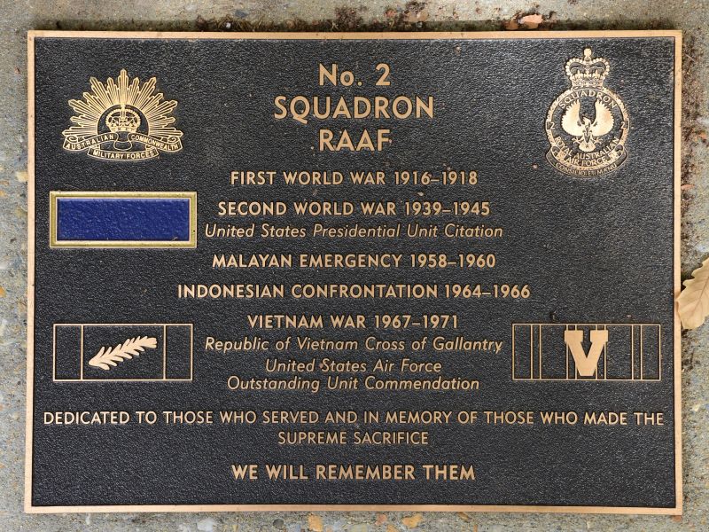 The plaque commemorating No. 2 Squadron RAAF