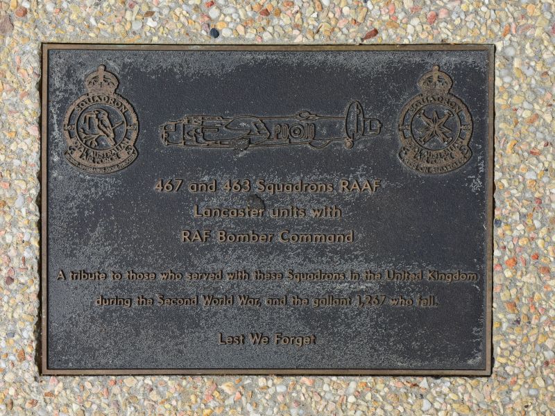 The plaque commemorating 463 & 467 Lancaster Squadrons RAAF of the Second World War