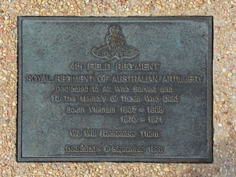 The plaque commemorating the 4th Field Regiment, Royal Regiment of Australian Artillery