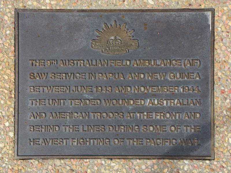 The plaque commemorating the 9th Australian Field Ambulance of the Second World War