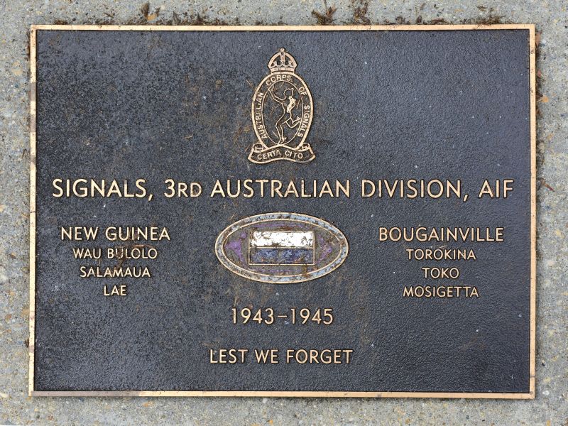 The plaque commemorating Signals, 3rd Australian Division, AIF of the Second World War