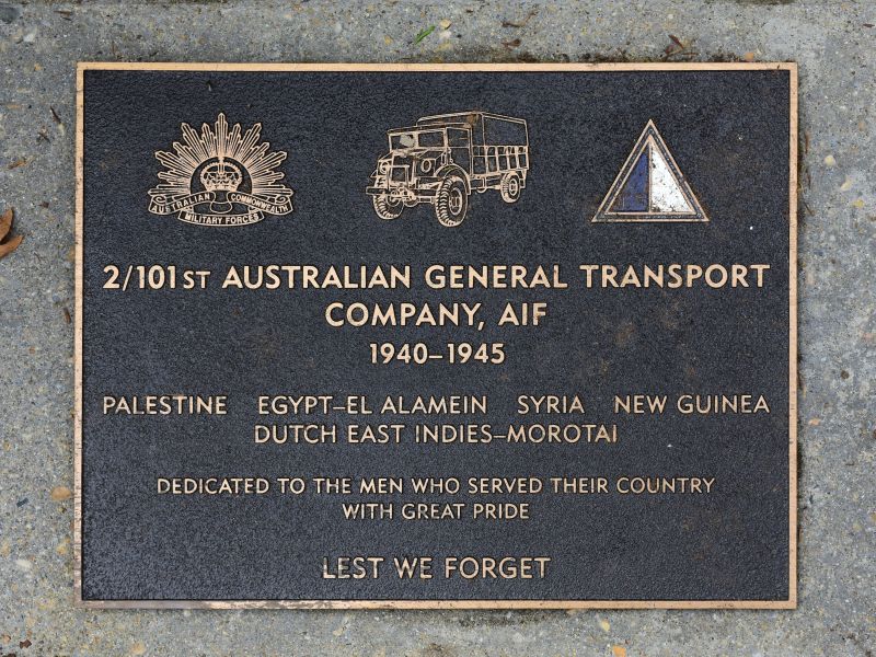 The plaque commemorating the 2/101st Australian General Transport Company of the Second World War