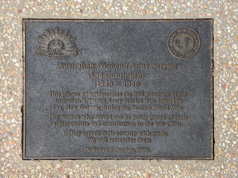 The plaque commemorating the Australian Women's Army Service, Lae Contingent of the Second World War