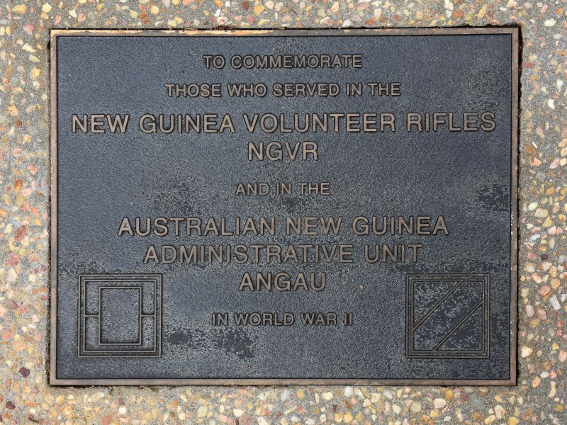 The plaque commemorating the New Guinea Volunteer Rifles & Australian New Guinea Administrative Unit of the Second World War