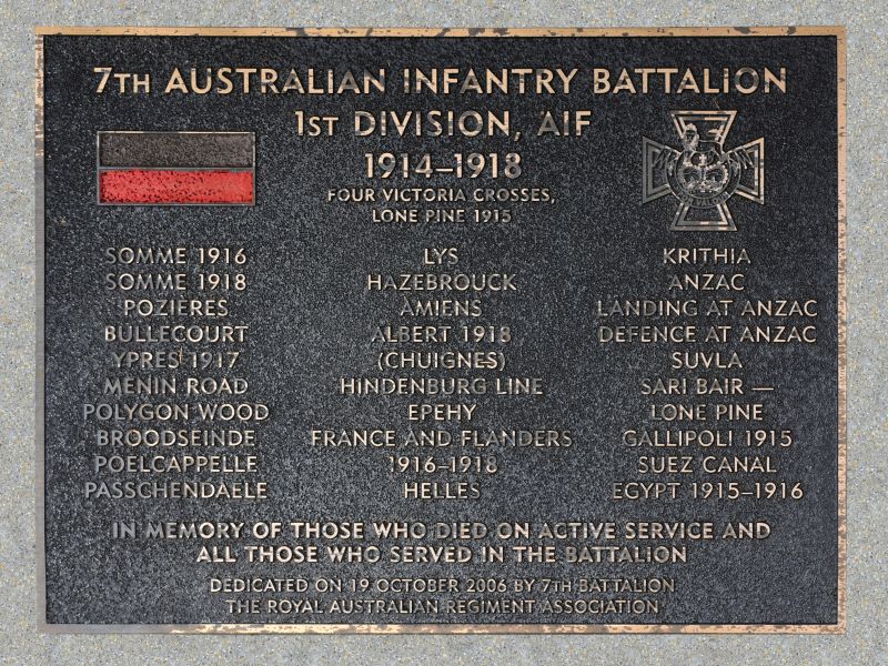 The plaque commemorating the 7th Battalion AIF of the First World War