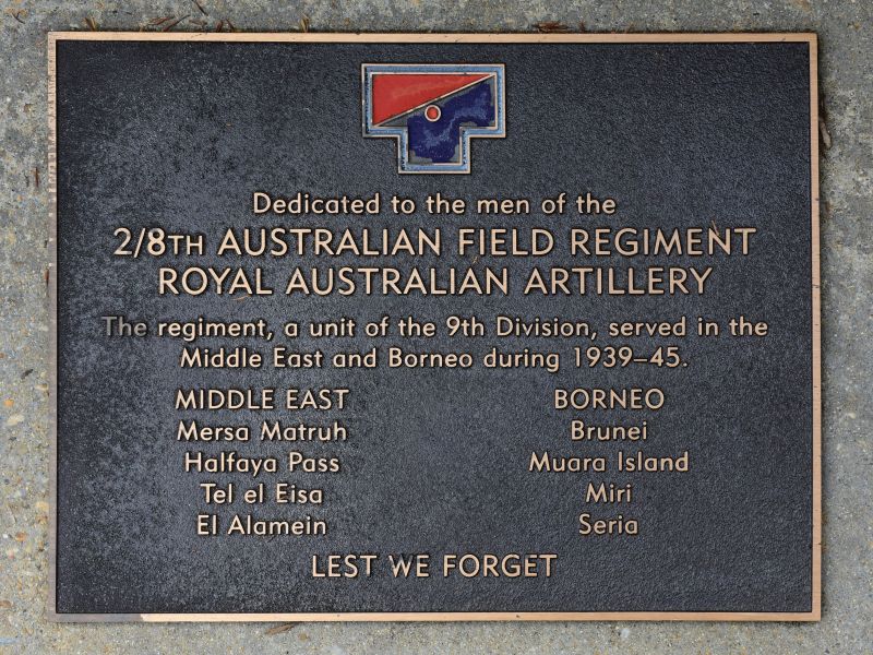 The plaque commemorating the 2/8th Australian Field Regiment of the Second World War