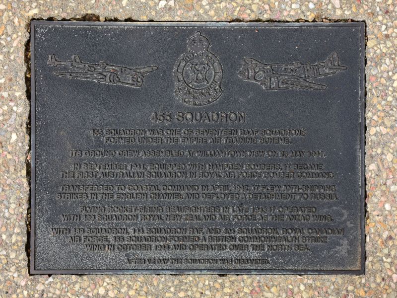 The plaque commemorating 455 Squadron RAAF of the Second World War