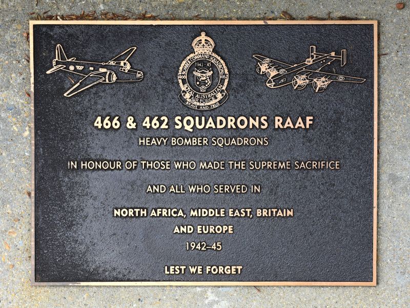 The plaque commemorating 466 & 462 Squadrons RAAF of the Second World War