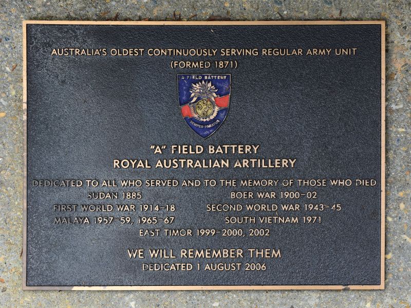 The plaque commemorating "A" Field Battery Royal Australian Artillery