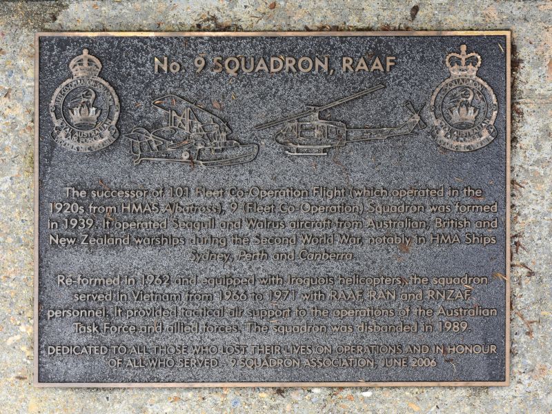 The plaque commemorating 9 Squadron RAAF of the Second World War and the Vietnam War