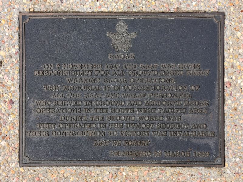The plaque commemorating LWAW Radar Air Defence of the Second World War and the Vietnam War