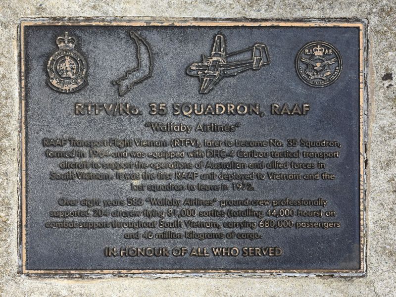The plaque commemorating RAAF Transport Flight Vietnam / 35 Squadron RAAF