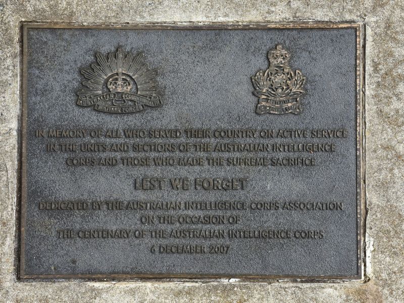 The plaque commemorating the Australian Intelligence Corps
