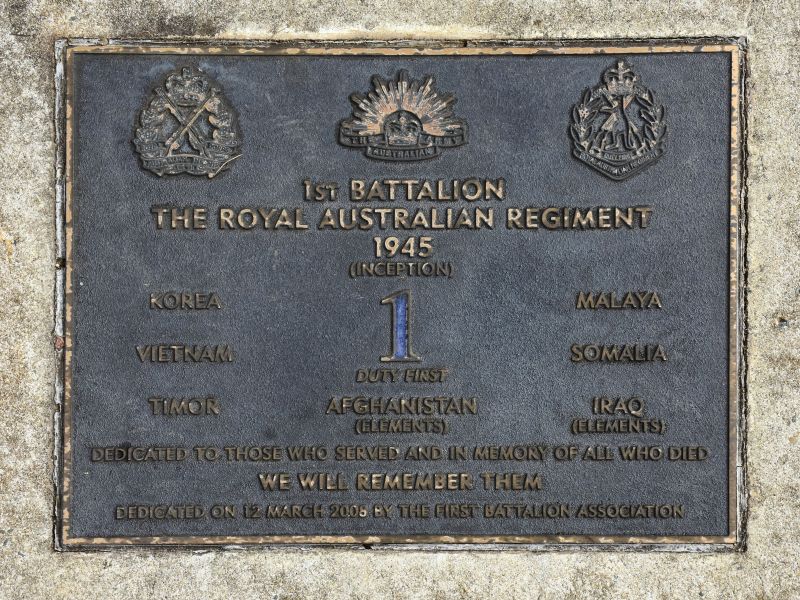 The plaque commemorating the 1st Battalion, The Royal Australian Regiment