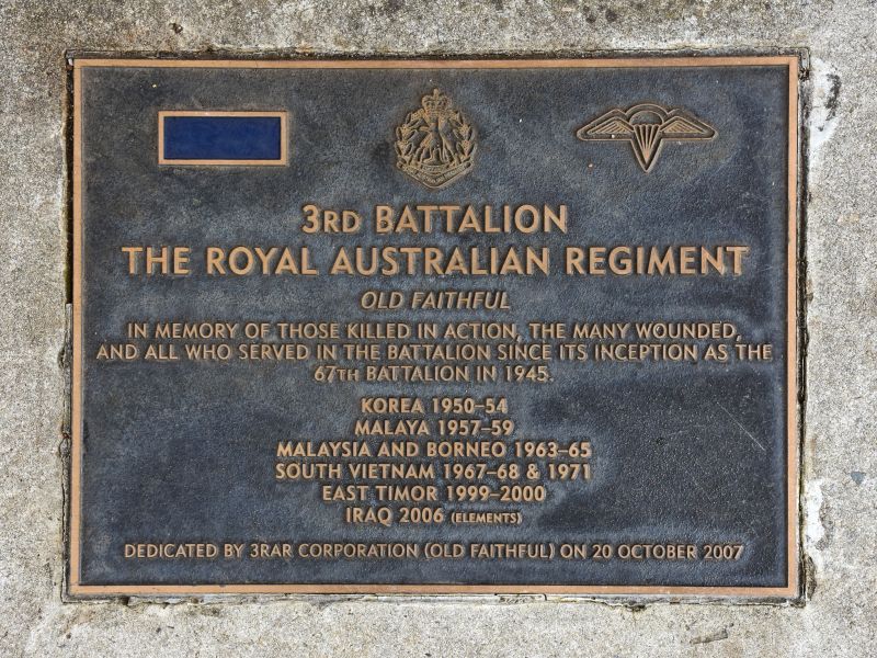 The plaque commemorating the 3rd Battalion The Royal Australian Regiment