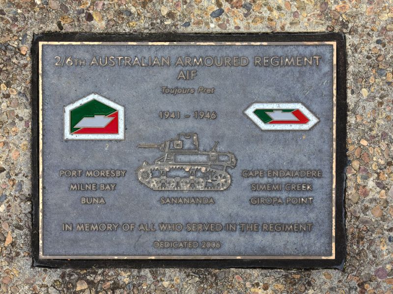 The plaque commemorating the 2/6th Australian Armoured Regiment of the Second World War