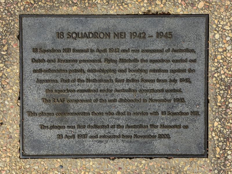 The plaque commemorating 18 Squadron NEI RAAF of the Second World War