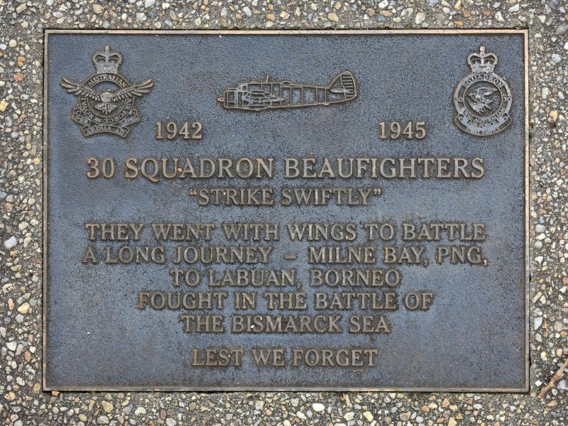 The plaque commemorating 30 Squadron Beaufighters of the Second World War