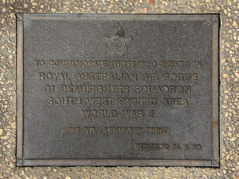 The plaque commemorating 31 Beaufighter Squadron of the Second World War
