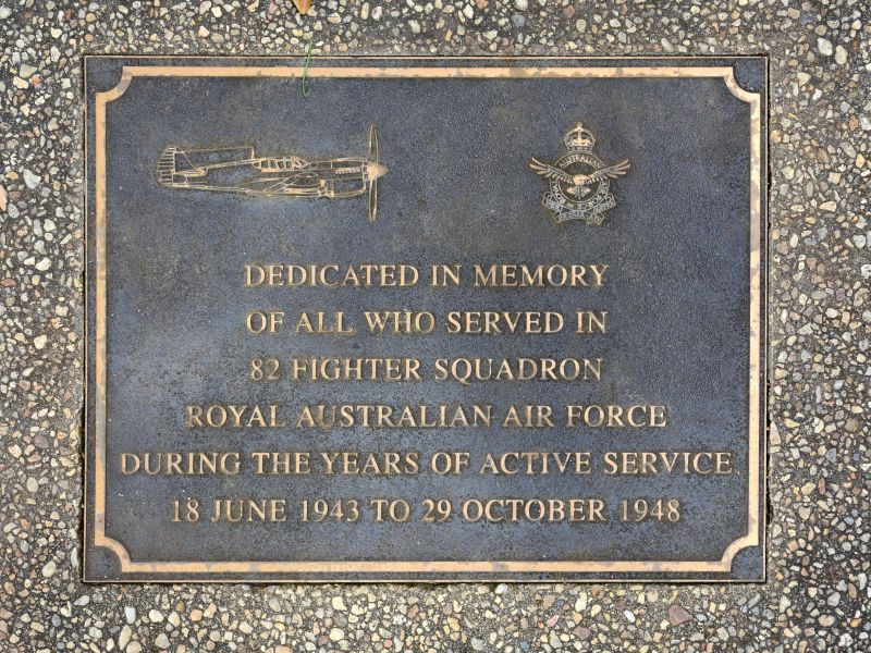 The plaque commemorating 82 Fighter Squadron RAAF of the Second World War