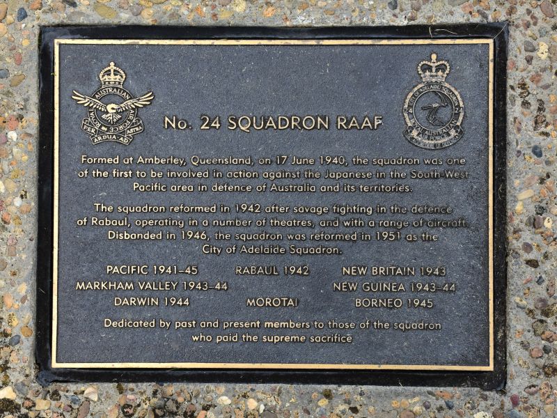 The plaque commemorating 24 Squadron RAAF of the Second World War