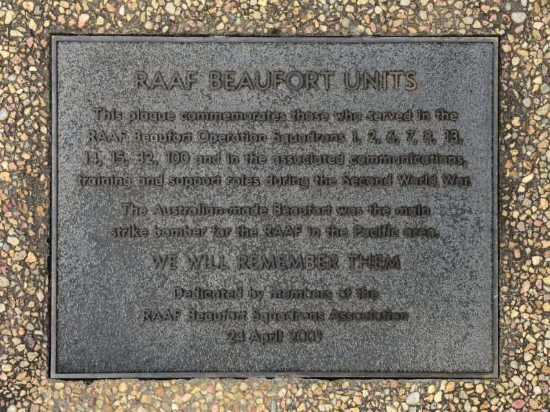 The plaque commemorating RAAF Beaufort Units of the Second World War