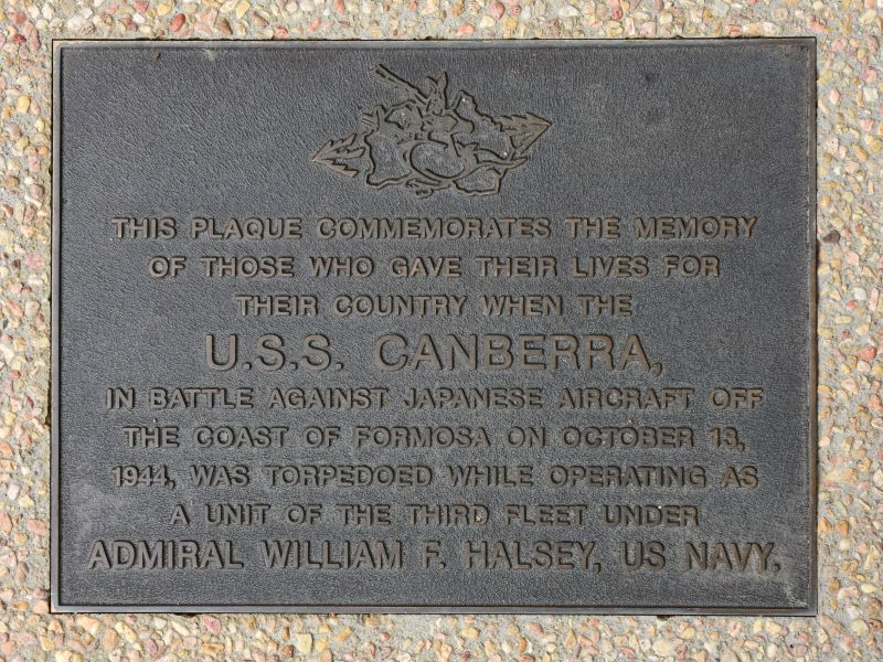 The plaque commemorating the United States Ship (USS) Canberra, which was named in honour of HMAS Canberra, lost during the Battle of Savo Island