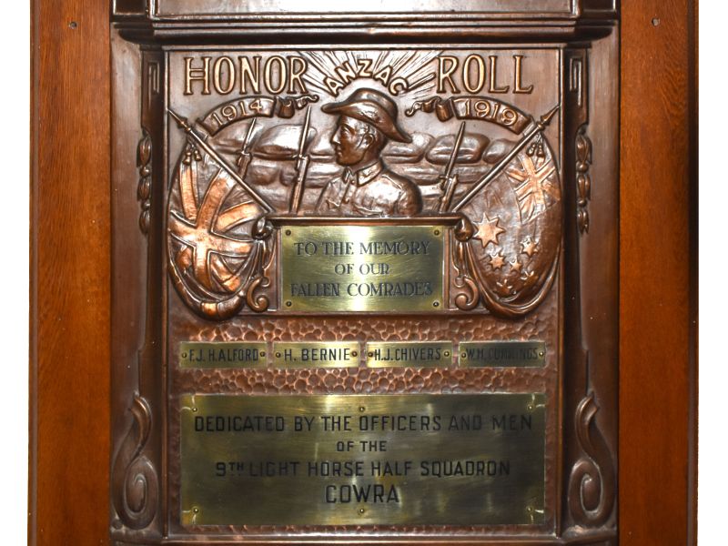 The plaque commemorating the 9th Light Horse Squadron, located in the Cowra and District Historical Museum