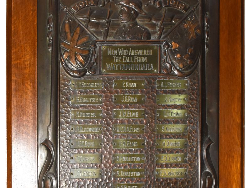 The Wattamondara First World War Honour Roll, located at the Cowra RSL sub-Branch