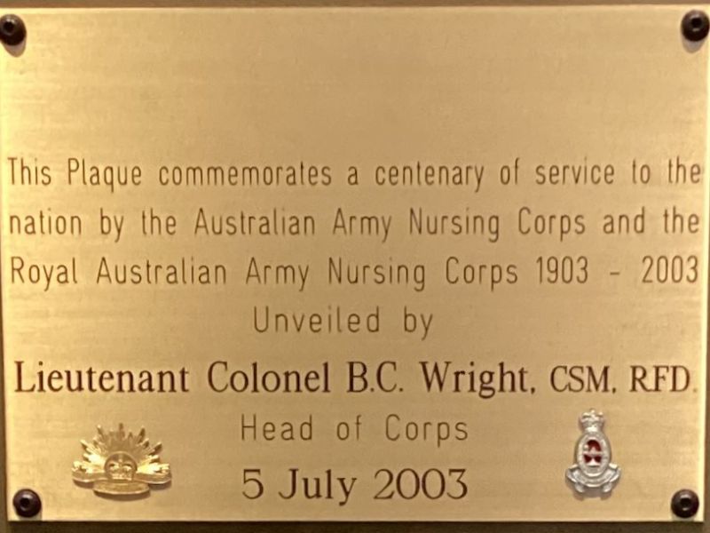 Australian Army Nursing Corps Centenary Plaque