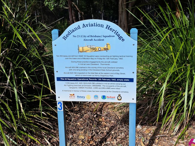 23 Sqn Wirraway Crash Memorial Cleveland State School - Wirraway A20-290's wing landed near this location